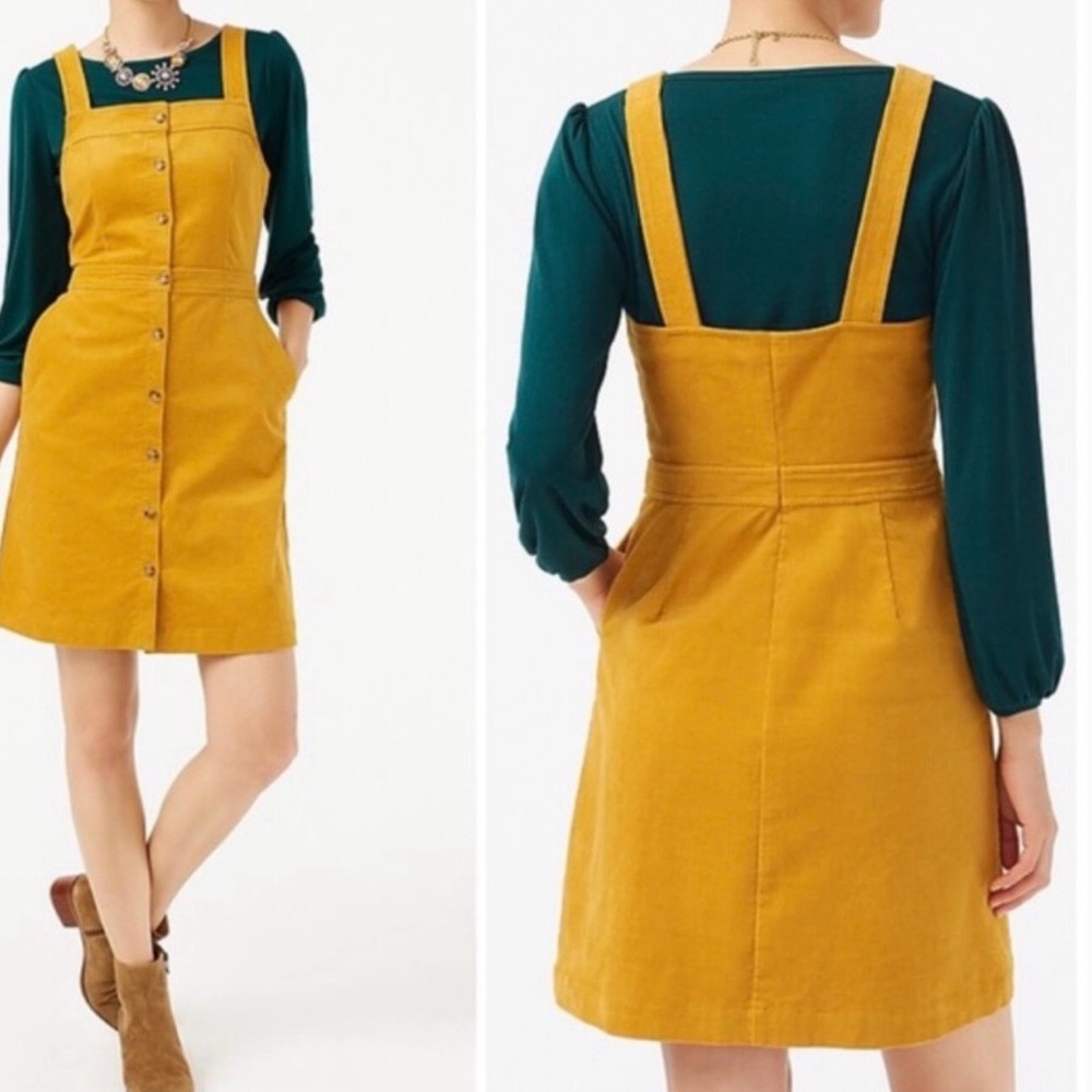 J. Crew Mustard Yellow Button-Front Corduroy Mini Dress